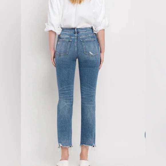 Flying Monkey Holly High Rise Slim Straight Blue Distressed Jeans Size 25 - Picture 10 of 11